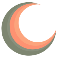 an orange and green illustration of a crescent moon